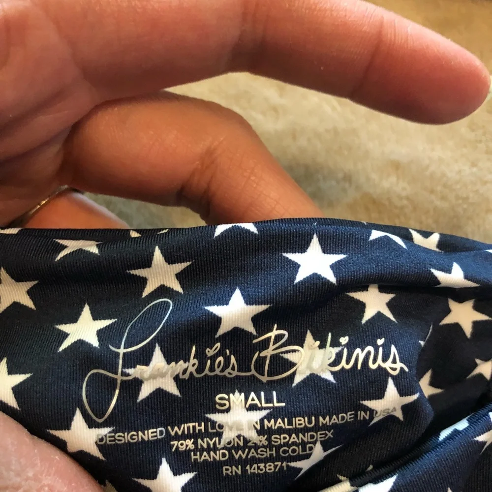 Frankie's Bikinis Navy Blue Star Print Crochet Side Bikini